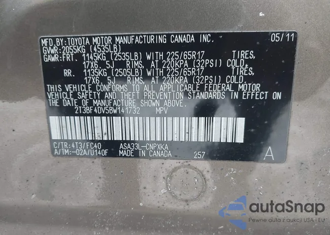 2T3BF4DV5BW141732: 44011355