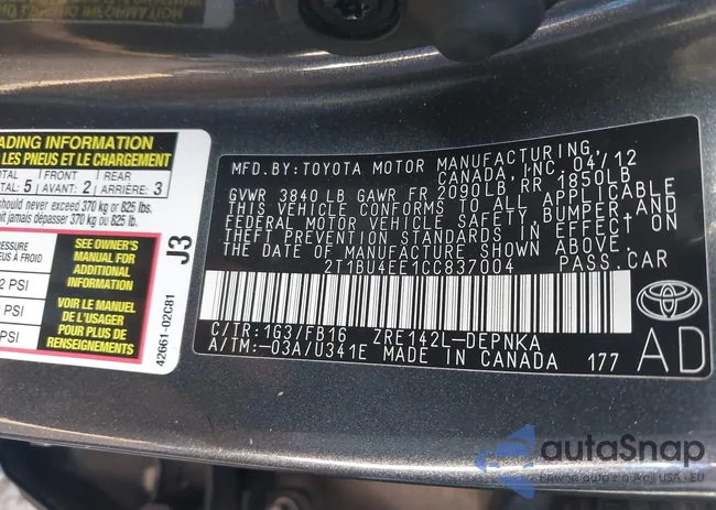 2T1BU4EE1CC837004: 44011505