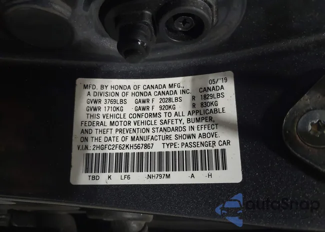 2HGFC2F62KH567867: 44012660