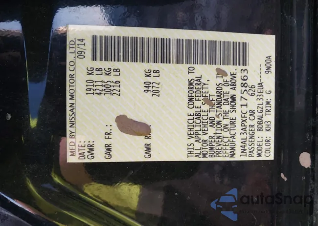 1N4AL3APXFC175863: 44012708