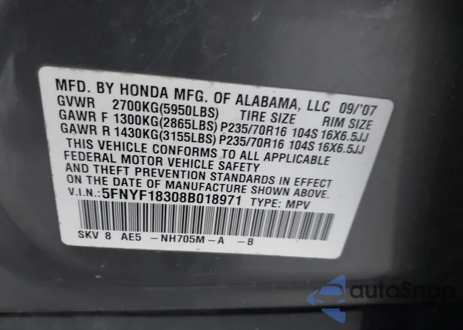 5FNYF18308B018971: 44012759