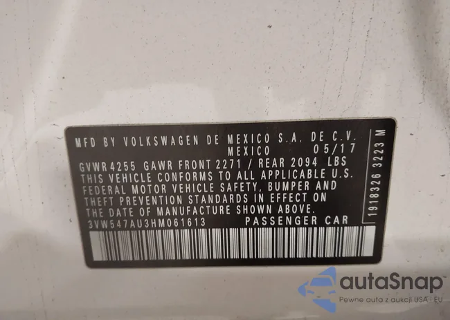 3VW547AU3HM061613: 44012762