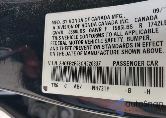 2HGFB2F58CH520337: 44012764