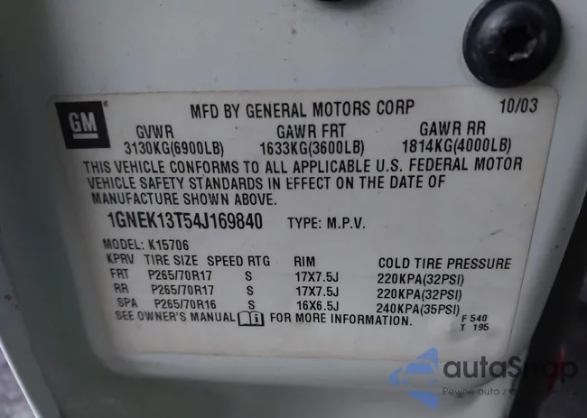 1GNEK13T54J169840: 44012787