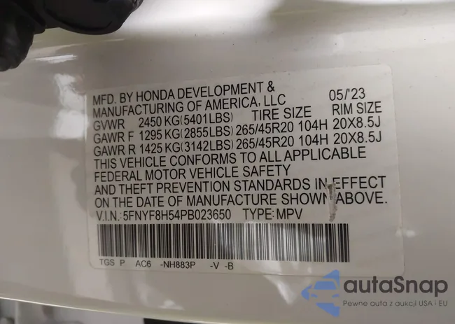 5FNYF8H54PB023650: 44012789