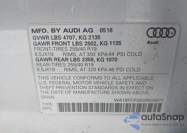 WA1BFCFS5GR024571: 44013010