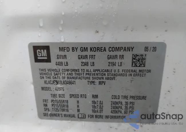 KL4CJESB0LB346641: 44012343