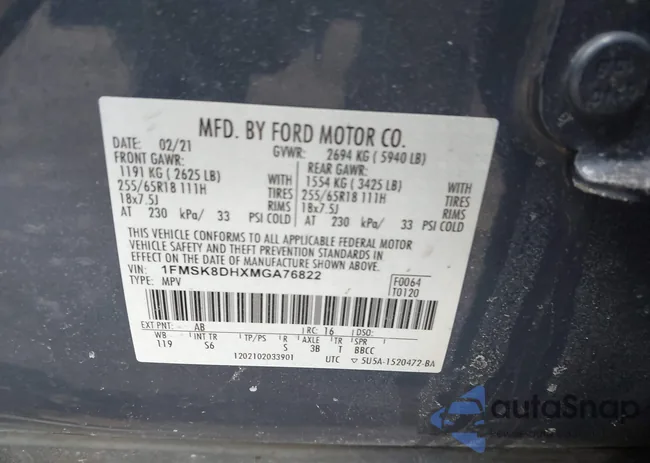 1FMSK8DHXMGA76822: 44013645