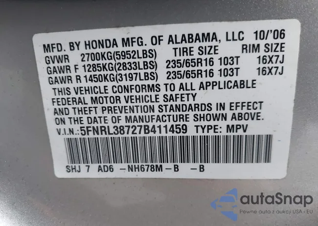 5FNRL38727B411459: 44013736
