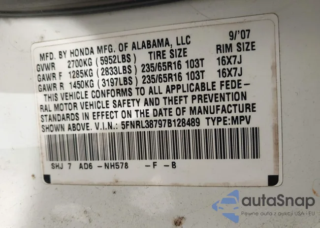 5FNRL38797B128489: 44013786