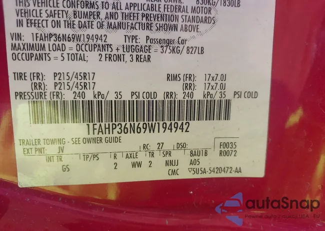 1FAHP36N69W194942: 44013822