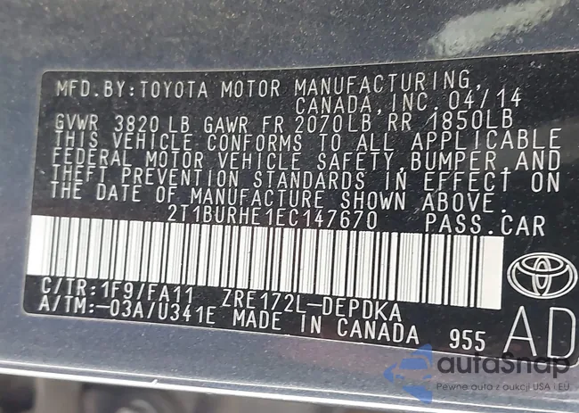 2T1BURHE1EC147670: 44013907