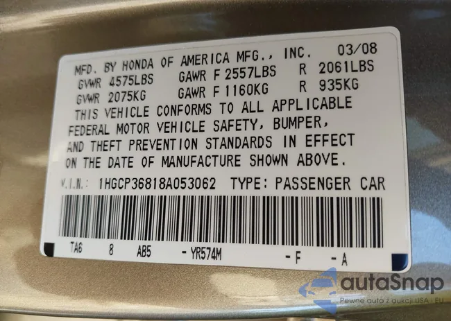 1HGCP36818A053062: 44013950