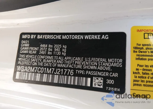 WBA2M7C01M7J21776: 44013354