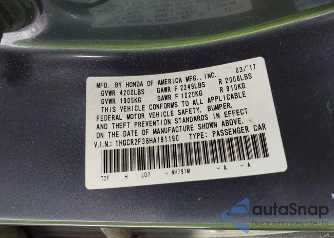 1HGCR2F38HA191190: 44013464