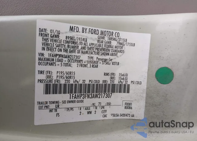 1FAHP3FN3AW217307: 44013468