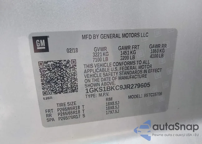 1GKS1BKC9JR279605: 44014953