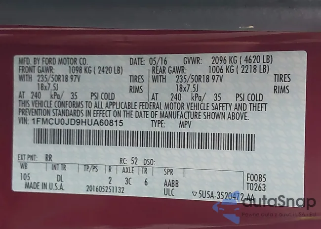 1FMCU0JD9HUA60815: 44015098