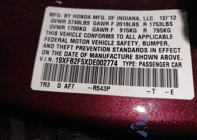 19XFB2F5XDE002774: 44014342