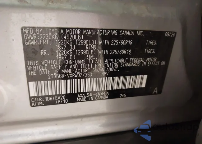 2T3B6RFVXRW077353: 44015763