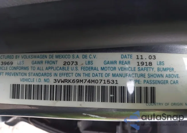 3VWRK69M74M071531: 44015853