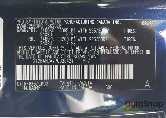 2T2BAMCA2PC038424: 44015905