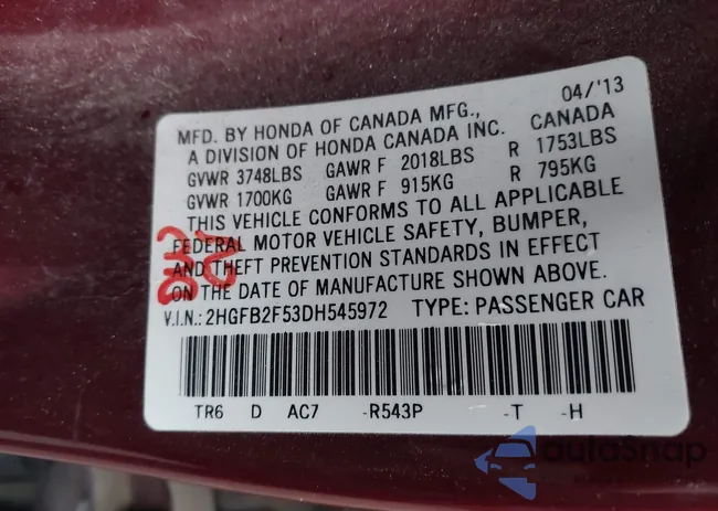 2HGFB2F53DH545972: 44015982