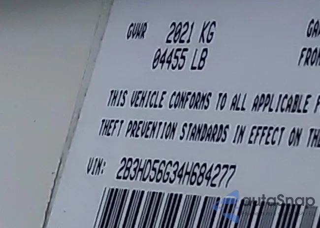 2B3HD56G34H684277: 44016067