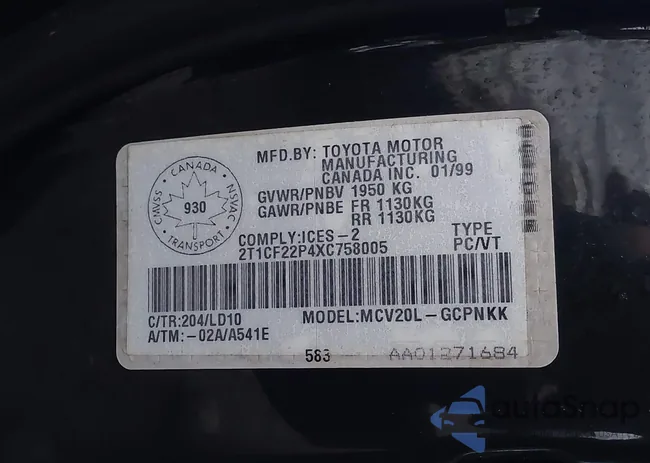 2T1CF22P4XC758005: 44016077