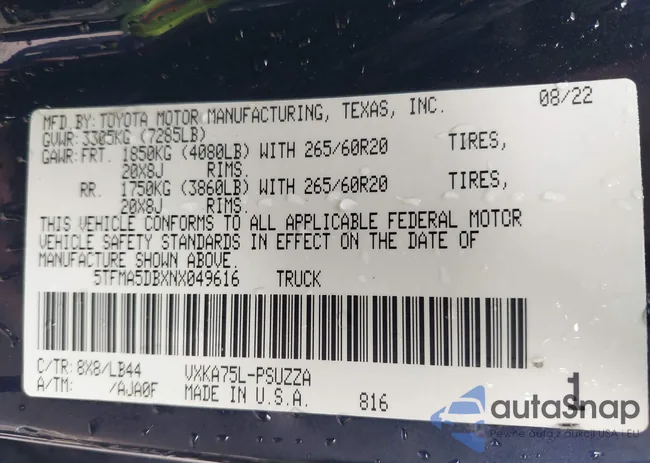 5TFMA5DBXNX049616: 44016137