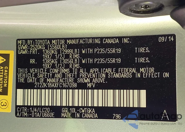 2T2ZK1BAXFC167098: 44016669