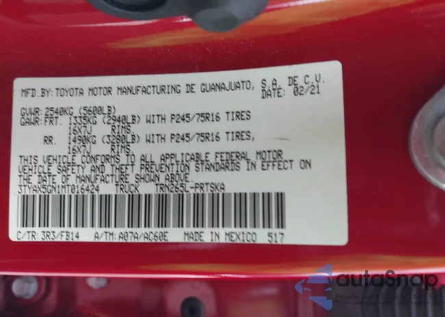 3TYAX5GN1MT016424: 44016718