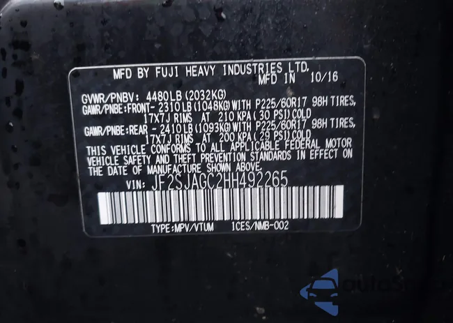 JF2SJAGC2HH492265: 44016724