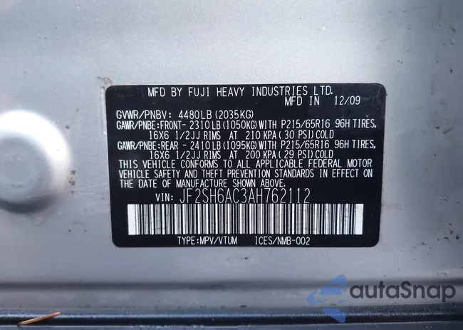 JF2SH6AC3AH762112: 44016772