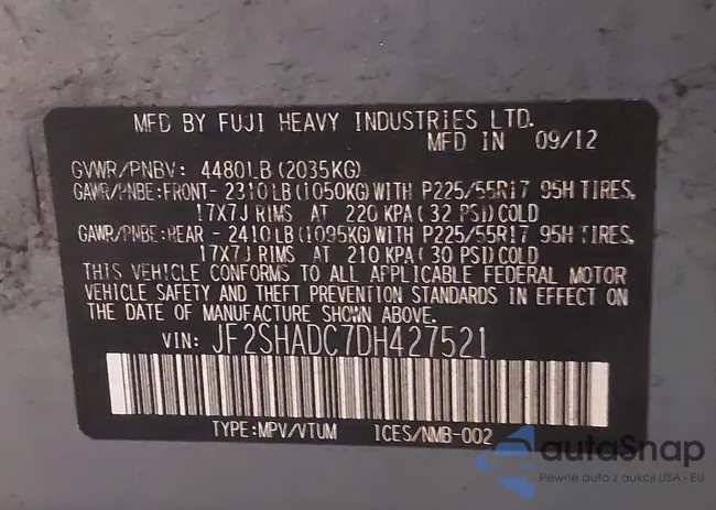 JF2SHADC7DH427521: 44016931