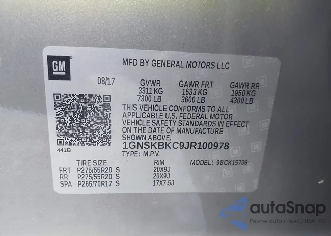 1GNSKBKC9JR100978: 44017227