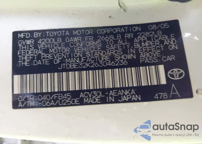 JTDBE32K263046236: 44016325