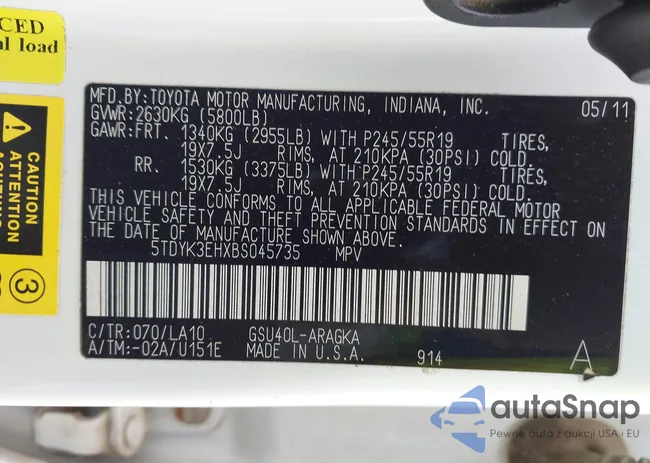 5TDYK3EHXBS045735: 44016340