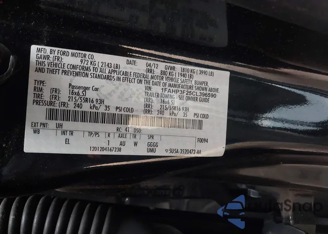 1FAHP3F25CL396590: 44016432