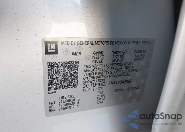 3GTU9DEL7KG204858: 44016437