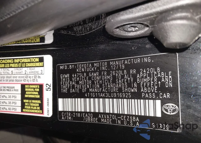 4T1G11AK3LU916925: 44017661