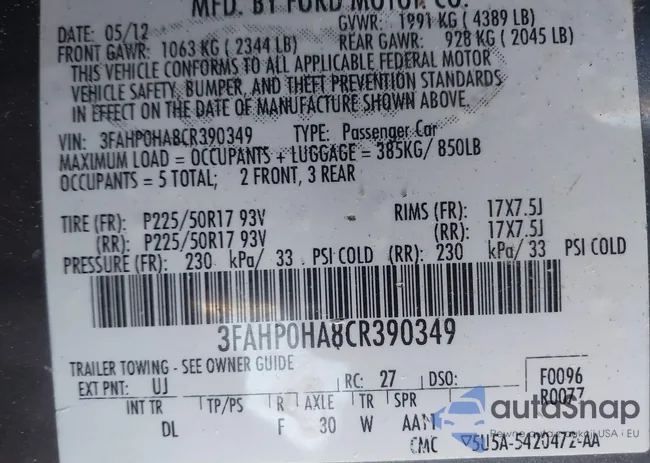 3FAHP0HA8CR390349: 44017781