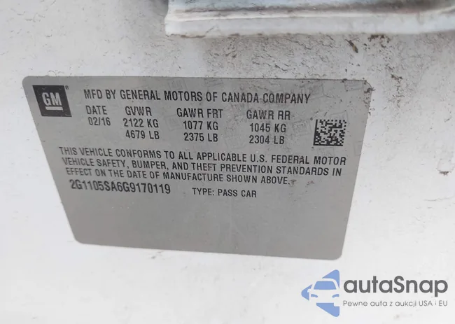 2G1105SA6G9170119: 44017875