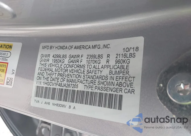 1HGCV1F48JA267205: 44018185