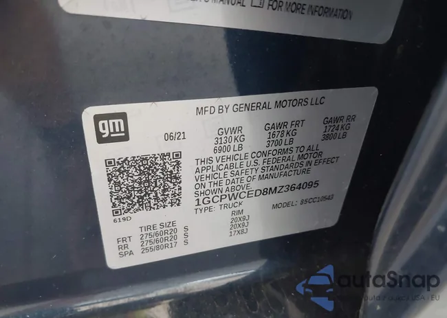 1GCPWCED8MZ364095: 44017301