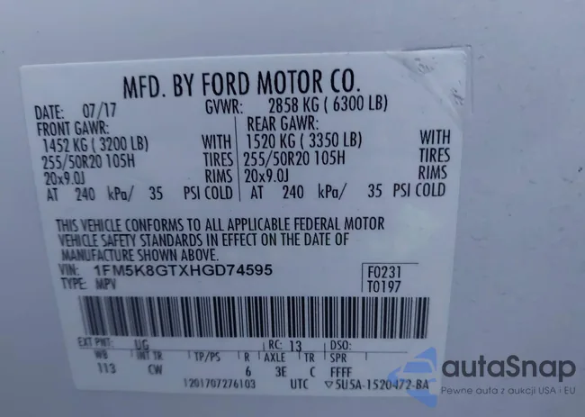 1FM5K8GTXHGD74595: 44017319