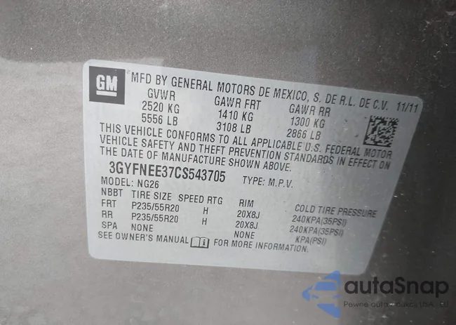 3GYFNEE37CS543705: 44017484