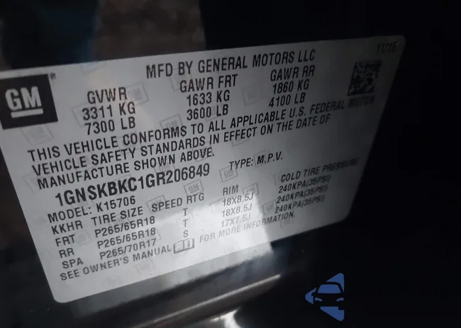 1GNSKBKC1GR206849: 44017516