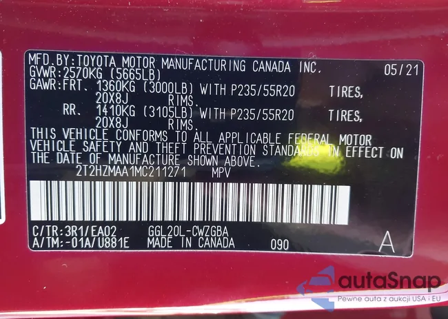 2T2HZMAA1MC211271: 44019022