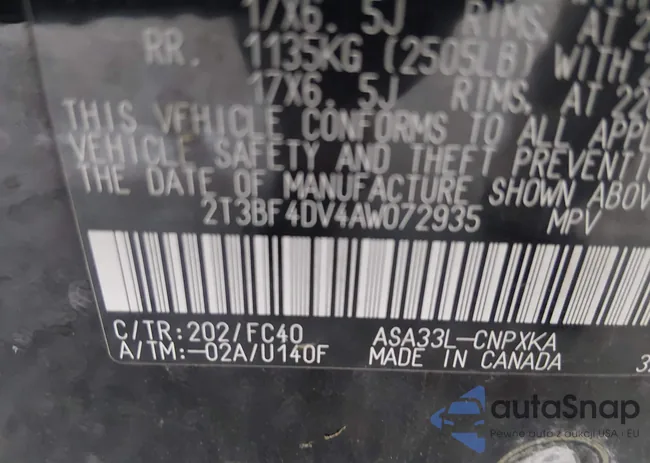 2T3BF4DV4AW072935: 44019046